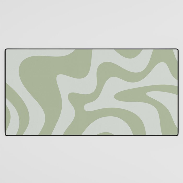 Retro Liquid Swirl Abstract Pattern in Sage Green Desk Mat Gallery Image 3