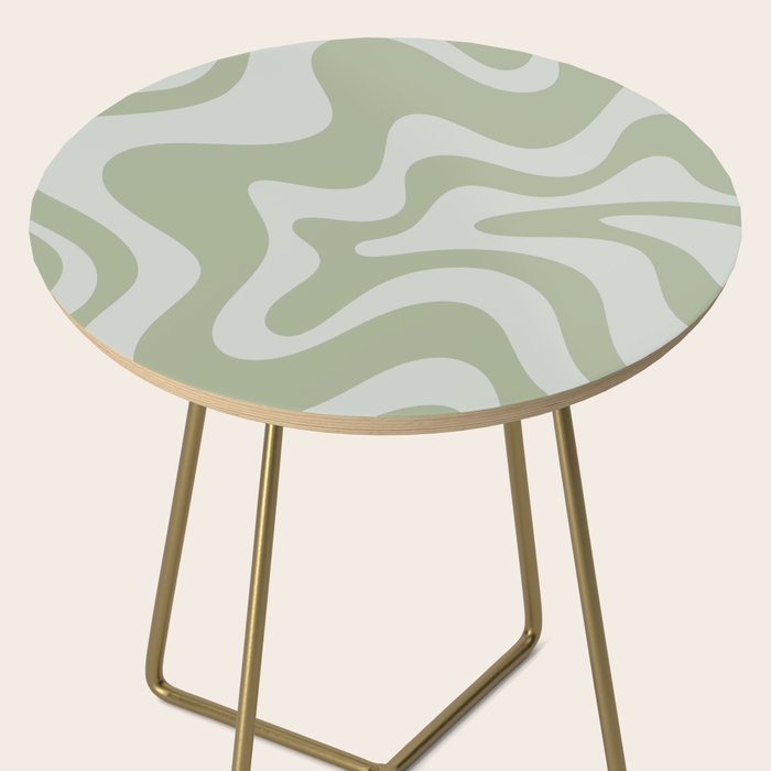 Retro Liquid Swirl Abstract Pattern in Sage Green Side Table Gallery Image 2