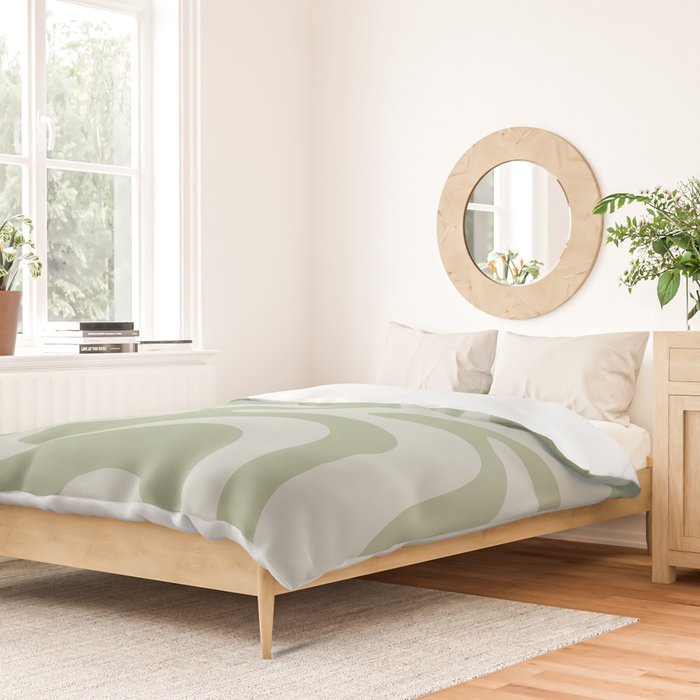 Retro Liquid Swirl Abstract Pattern in Sage Green Duvet Cover Gallery Image 2