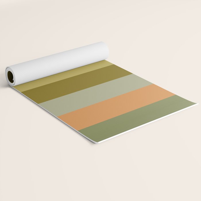 Muted Vertical Stripe Pattern in Vintage Green and Cantaloupe Tones Yoga Mat Gallery Image 2