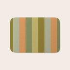 Muted Vertical Stripe Pattern in Vintage Green and Cantaloupe Tones Bath Mat Gallery Image 1