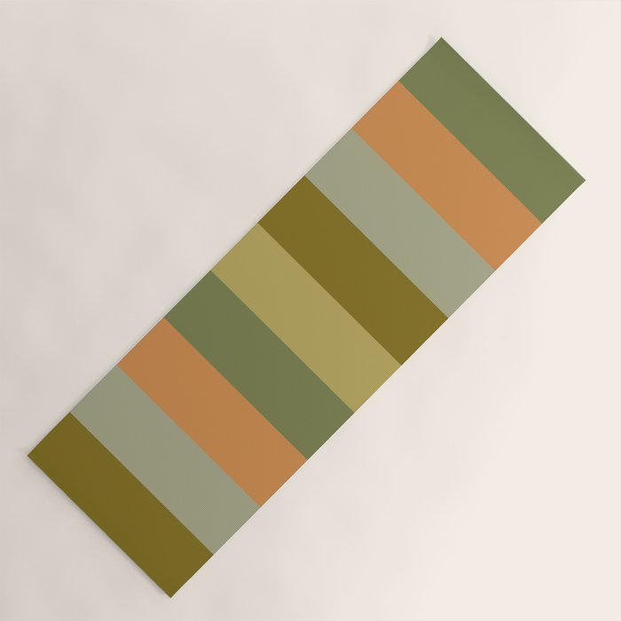 Muted Vertical Stripe Pattern in Vintage Green and Cantaloupe Tones Yoga Mat Gallery Image 1
