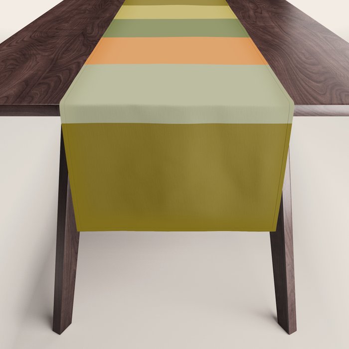 Muted Vertical Stripe Pattern in Vintage Green and Cantaloupe Tones Table Runner Gallery Image 1