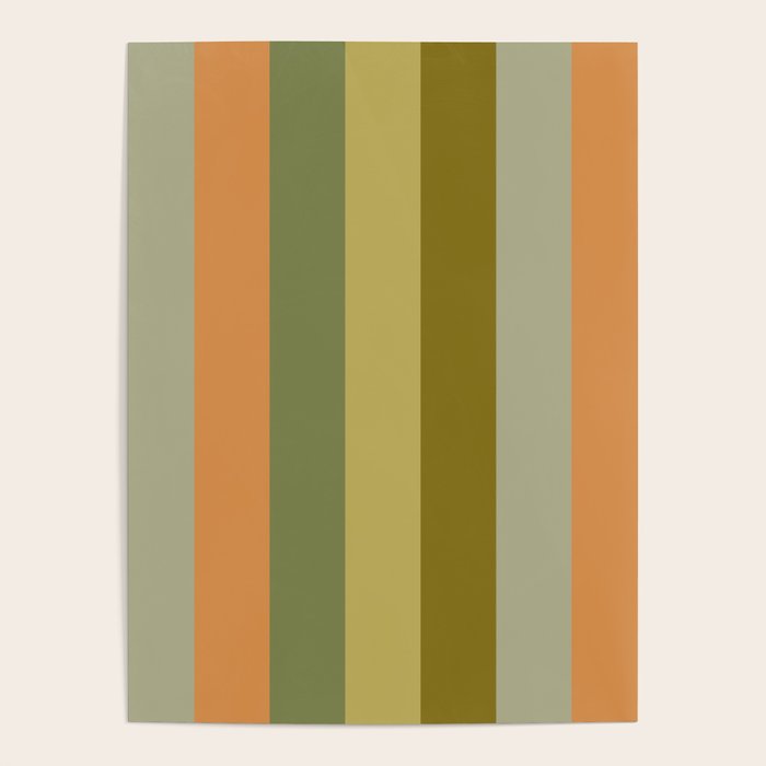 Muted Vertical Stripe Pattern in Vintage Green and Cantaloupe Tones Poster Gallery Image 4