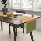 Muted Vertical Stripe Pattern in Vintage Green and Cantaloupe Tones Table Runner Gallery Image 2