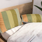 Muted Vertical Stripe Pattern in Vintage Green and Cantaloupe Tones Pillow Sham Gallery Image 2