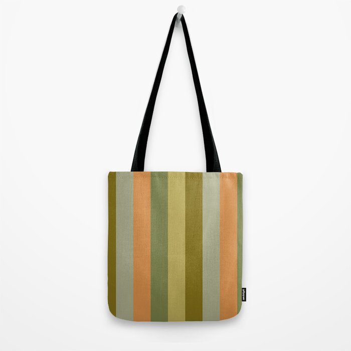Muted Vertical Stripe Pattern in Vintage Green and Cantaloupe Tones Tote Bag Gallery Image 2
