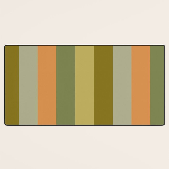 Muted Vertical Stripe Pattern in Vintage Green and Cantaloupe Tones Desk Mat Gallery Image 3