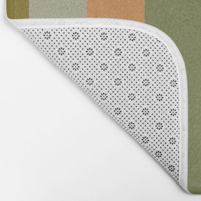 Muted Vertical Stripe Pattern in Vintage Green and Cantaloupe Tones Bath Mat Gallery Image 2