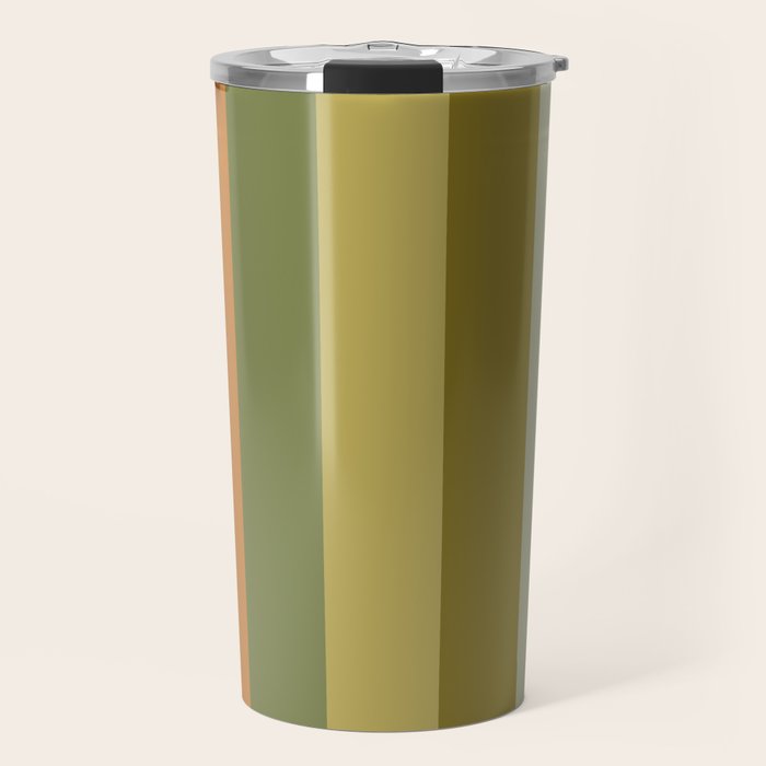 Muted Vertical Stripe Pattern in Vintage Green and Cantaloupe Tones Travel Mug Gallery Image 1