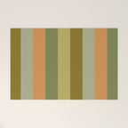 Muted Vertical Stripe Pattern in Vintage Green and Cantaloupe Tones Welcome Mat Gallery Image 1