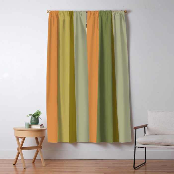 Muted Vertical Stripe Pattern in Vintage Green and Cantaloupe Tones Window Curtain Gallery Image 5