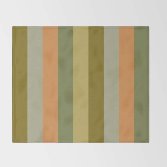 Muted Vertical Stripe Pattern in Vintage Green and Cantaloupe Tones Throw Blanket Gallery Image 2