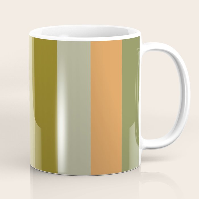 Muted Vertical Stripe Pattern in Vintage Green and Cantaloupe Tones Coffee Mug Gallery Image 1