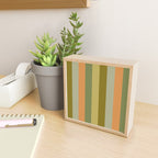 Muted Vertical Stripe Pattern in Vintage Green and Cantaloupe Tones Mini Art Print Gallery Image 2