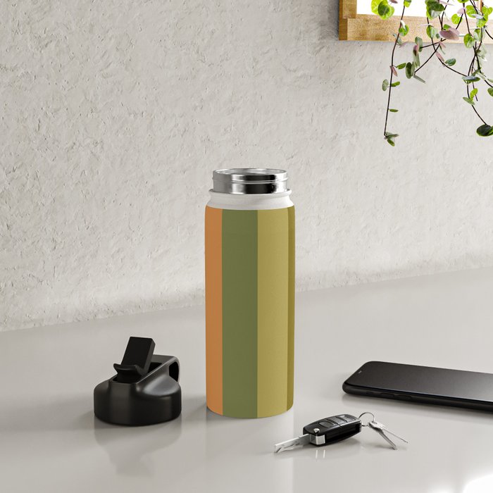 Muted Vertical Stripe Pattern in Vintage Green and Cantaloupe Tones Water Bottle Gallery Image 4