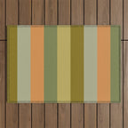 Muted Vertical Stripe Pattern in Vintage Green and Cantaloupe Tones Outdoor Rug Gallery Image 1