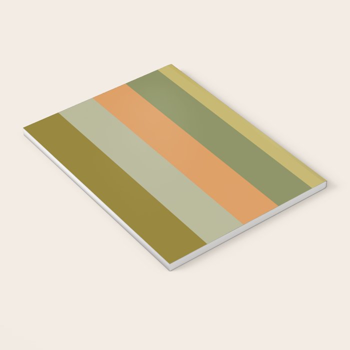 Muted Vertical Stripe Pattern in Vintage Green and Cantaloupe Tones Notebook Gallery Image 3