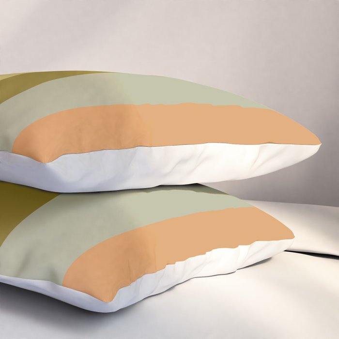 Muted Vertical Stripe Pattern in Vintage Green and Cantaloupe Tones Pillow Sham Gallery Image 3