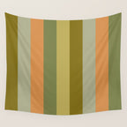 Muted Vertical Stripe Pattern in Vintage Green and Cantaloupe Tones Wall Tapestry Gallery Image 4