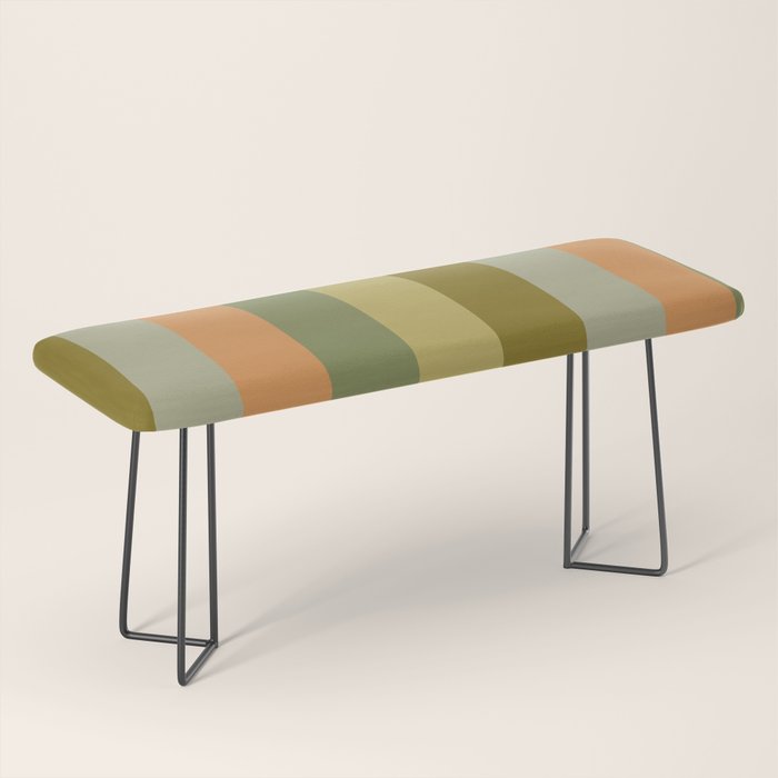 Muted Vertical Stripe Pattern in Vintage Green and Cantaloupe Tones Bench Gallery Image 1