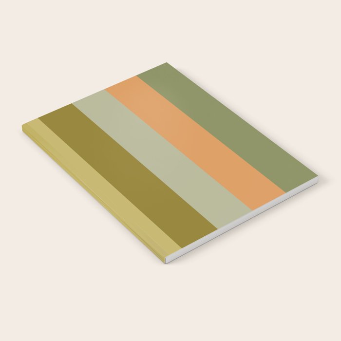 Muted Vertical Stripe Pattern in Vintage Green and Cantaloupe Tones Notebook