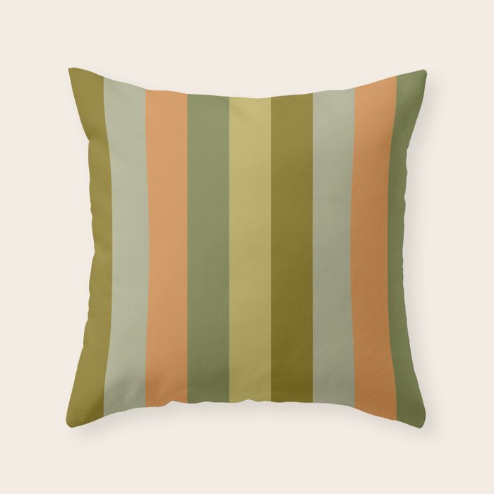 Muted Vertical Stripe Pattern in Vintage Green and Cantaloupe Tones Throw Pillow Gallery Image 6