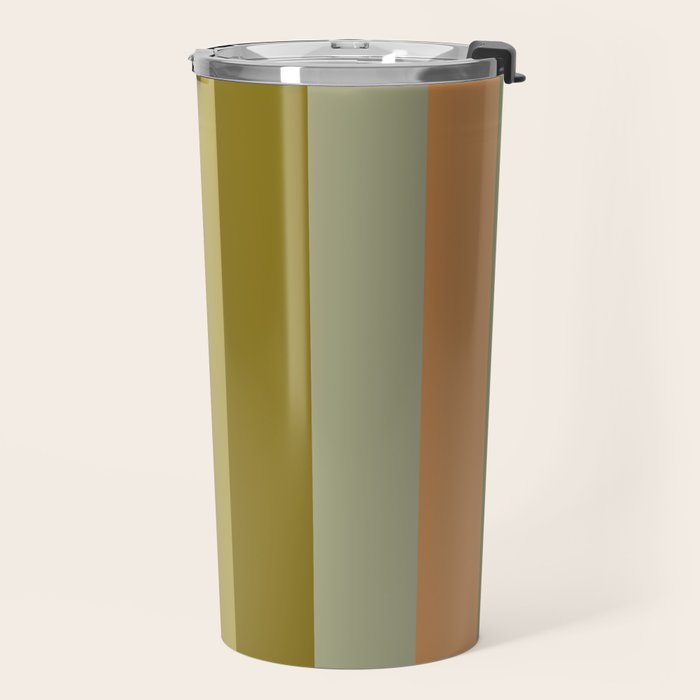 Muted Vertical Stripe Pattern in Vintage Green and Cantaloupe Tones Travel Mug Gallery Image 2