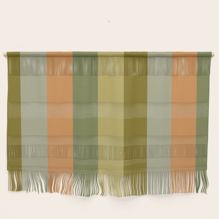 Muted Vertical Stripe Pattern in Vintage Green and Cantaloupe Tones Wall Hanging Gallery Image 1