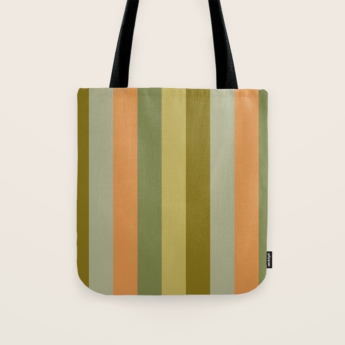 Muted Vertical Stripe Pattern in Vintage Green and Cantaloupe Tones Tote Bag Gallery Image 1