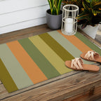 Muted Vertical Stripe Pattern in Vintage Green and Cantaloupe Tones Outdoor Rug Gallery Image 2