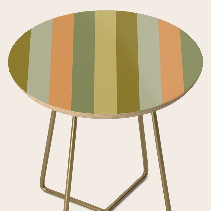 Muted Vertical Stripe Pattern in Vintage Green and Cantaloupe Tones Side Table Gallery Image 2