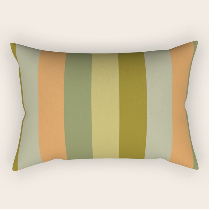 Muted Vertical Stripe Pattern in Vintage Green and Cantaloupe Tones Rectangular Pillow Gallery Image 1