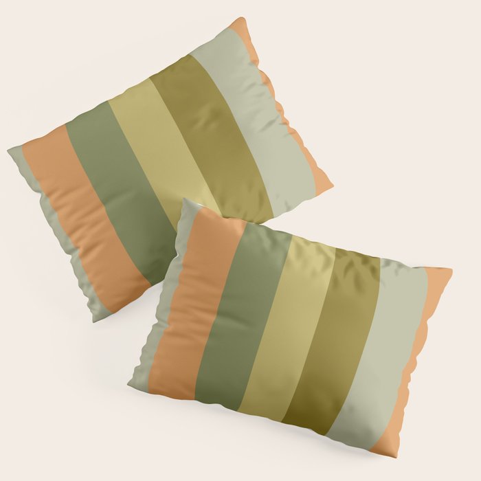 Muted Vertical Stripe Pattern in Vintage Green and Cantaloupe Tones Pillow Sham Gallery Image 1
