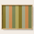 Muted Vertical Stripe Pattern in Vintage Green and Cantaloupe Tones Serving Tray Gallery Image 1