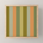 Muted Vertical Stripe Pattern in Vintage Green and Cantaloupe Tones Mini Art Print Gallery Image 1
