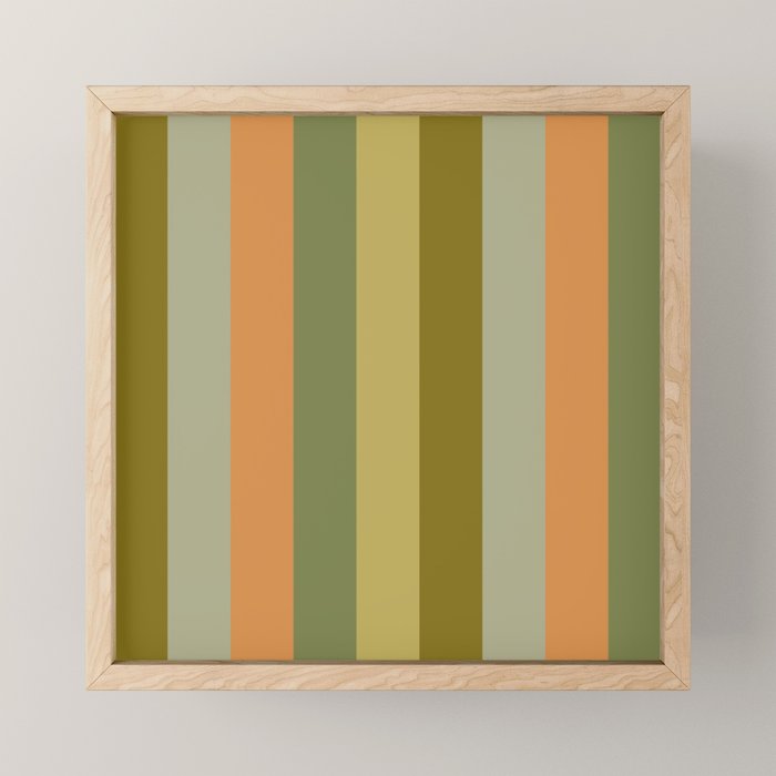 Muted Vertical Stripe Pattern in Vintage Green and Cantaloupe Tones Mini Art Print Gallery Image 1