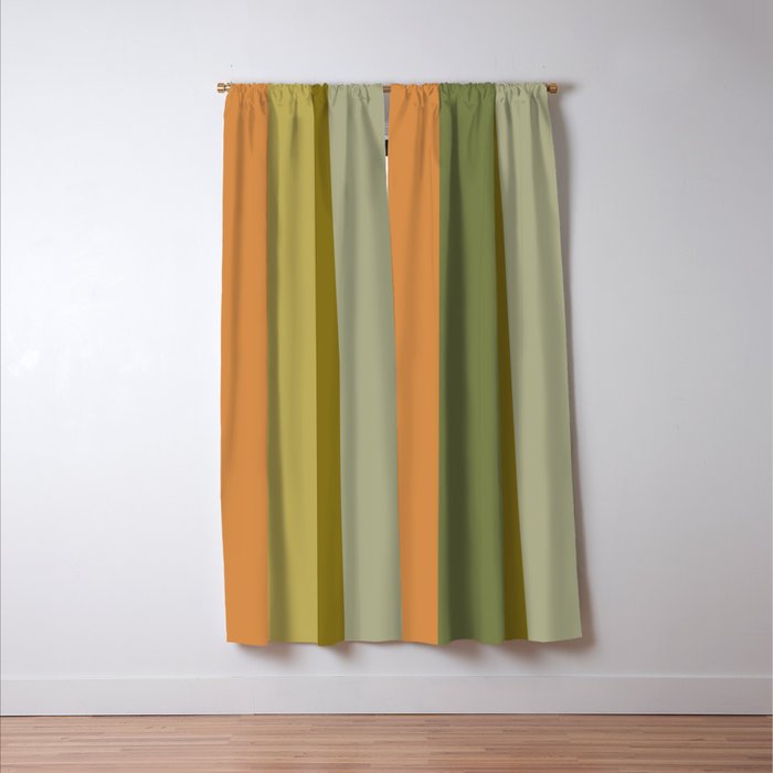 Muted Vertical Stripe Pattern in Vintage Green and Cantaloupe Tones Window Curtain Gallery Image 3