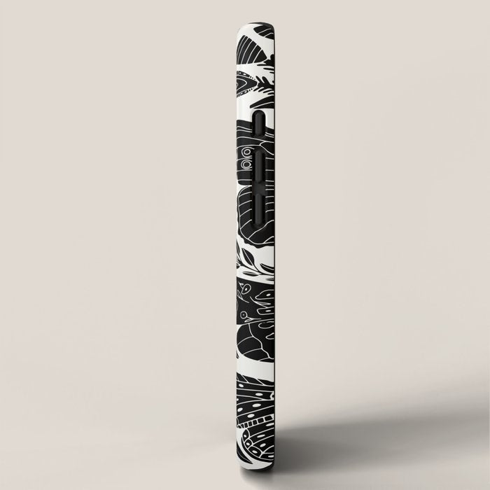 Black & White Retro, Folk Butterfly iPhone Case Gallery Image 2