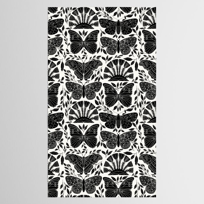 Black & White Retro, Folk Butterfly Tablecloth Gallery Image 2