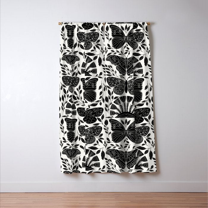 Black & White Retro, Folk Butterfly Window Curtain Gallery Image 3