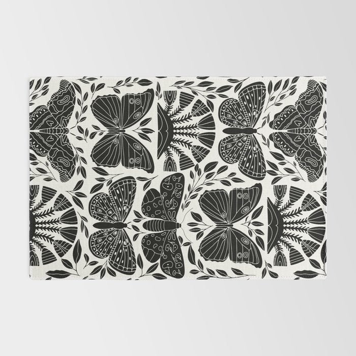 Black & White Retro, Folk Butterfly Rug Gallery Image 2