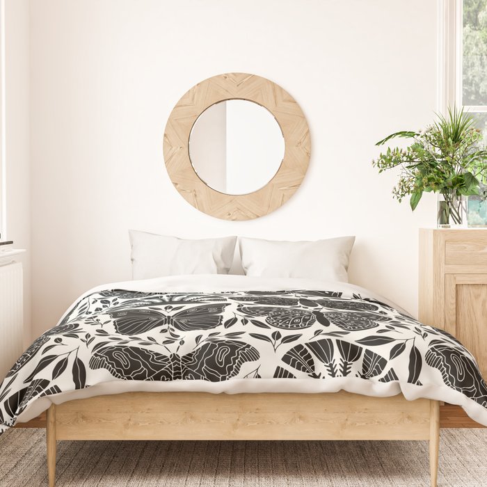 Black & White Retro, Folk Butterfly Duvet Cover Gallery Image 3