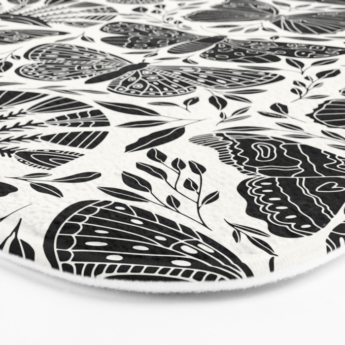 Black & White Retro, Folk Butterfly Bath Mat Gallery Image 3