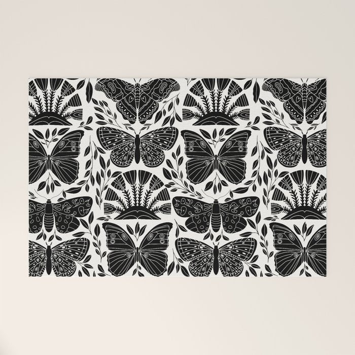 Black & White Retro, Folk Butterfly Welcome Mat Gallery Image 1