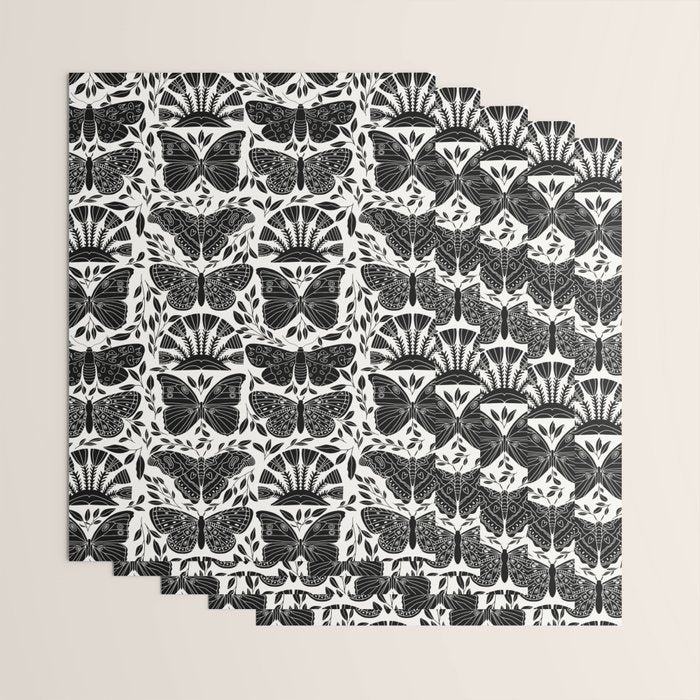 Black & White Retro, Folk Butterfly Wrapping Paper Gallery Image 3