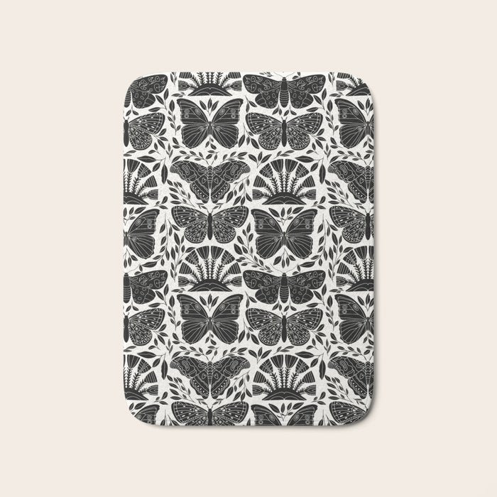 Black & White Retro, Folk Butterfly Bath Mat Gallery Image 1