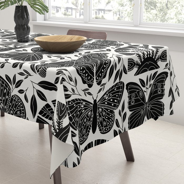 Black & White Retro, Folk Butterfly Tablecloth Gallery Image 3
