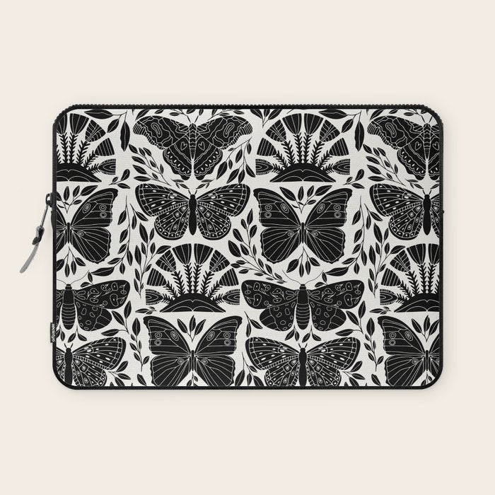 Black & White Retro, Folk Butterfly Laptop Sleeve Gallery Image 1