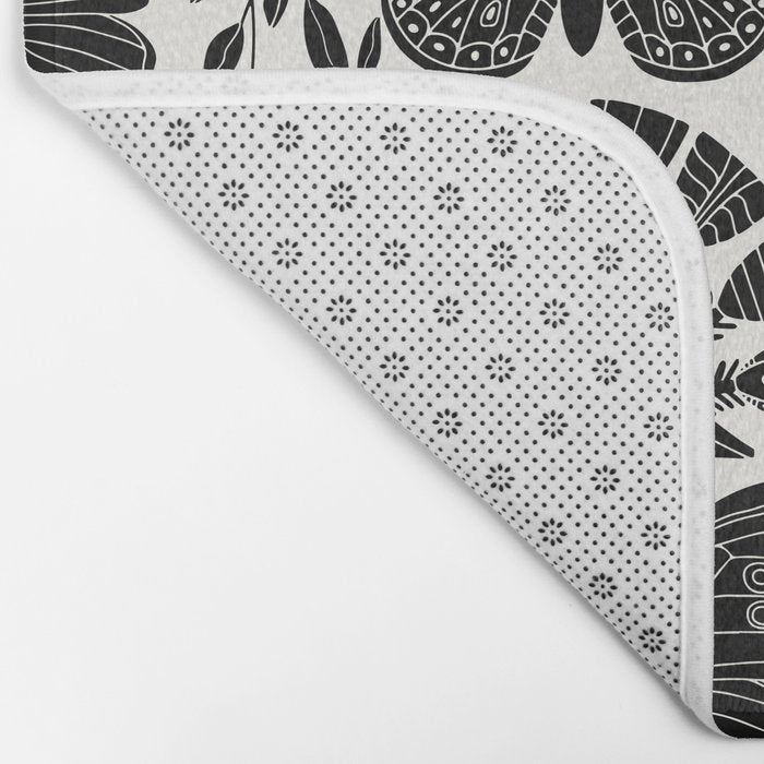 Black & White Retro, Folk Butterfly Bath Mat Gallery Image 2